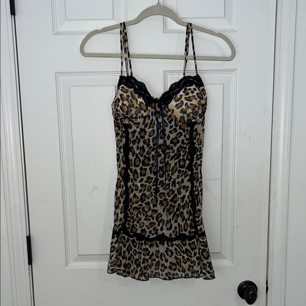 Sexy Vintage Leopard Print Slip Dress with Beautiful Lace Trim By Cinema Etoile